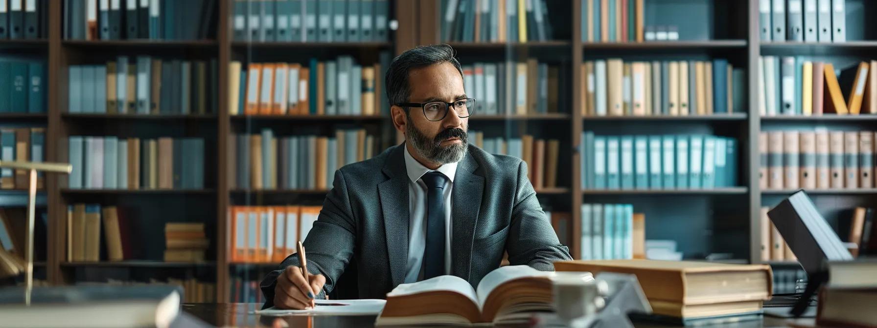 a confident lawyer, surrounded by open law books and case files in a modern office, engages in a strategic discussion with a diverse team of experts, highlighting their adeptness in navigating complex drug and sex crime defenses.