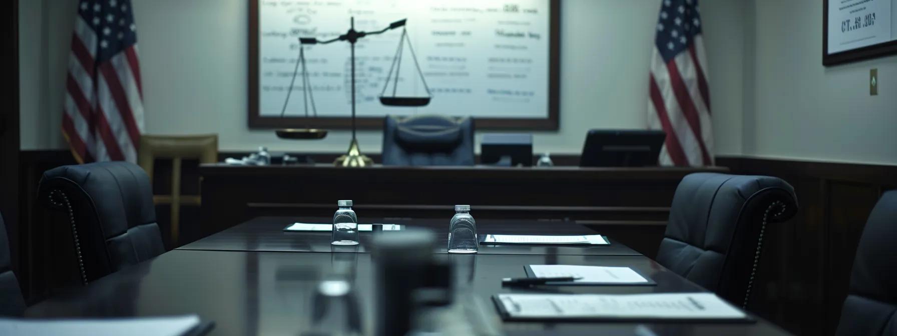 a focused meeting room filled with two attorneys intensely collaborating over legal documents, with a large whiteboard displaying key strategies and case elements, emphasizing the collaborative effort in addressing overlapping dui and domestic violence charges.